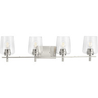 Progress Lighting Bath & Vanity Light - Calais Collection Four-Light New Traditional Brushed Nickel Clear Glass Bath Vanity Light - Model P300363-009