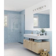 Progress Lighting Adley Collection Six-Light New Traditional Brushed Nickel Clear Glass Bath Vanity Light - Damp Location Listed Application Shot Model P300372-009