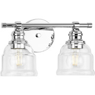 Progress Lighting Bath & Vanity Light - Ambrose Collection Two-Light Farmhouse Polished Chrome Clear Glass Bath Vanity Light - Model P300374-015