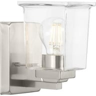 Progress Lighting Bath & Vanity Light - Gilmour Collection One-Light Modern Farmhouse Brushed Nickel Clear Glass Bath Vanity Light - Model P300377-009