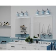 Progress Lighting Dalton Collection Three-Light Farmhouse Polished Chrome Metal Shade Bath Vanity Light - Damp Location Listed Application Shot Model P300383-015