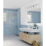 Progress Lighting Replay Collection Six-Light Traditional Brushed Nickel Etched White Glass Bath Vanity Light - Damp Location Listed Application Shot Model P300385-009