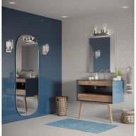 Progress Lighting Goodwin Collection Two-Light Brushed Nickel Modern Vanity Light with Clear Glass - Damp Location Listed Application Shot Model P300387-009