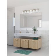 Progress Lighting Merry Collection Six-Light Brushed Nickel and Etched Glass Transitional Style Bath Vanity Wall Light - Damp Location Listed Application Shot Model P300421-009