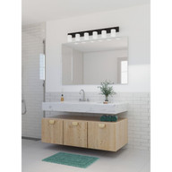 Progress Lighting Merry Collection Six-Light Matte Black and Etched Glass Transitional Style Bath Vanity Wall Light - Damp Location Listed Application Shot Model P300421-031