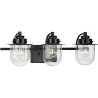 Progress Lighting Bath & Vanity Light - Northlake Collection Three-Light Matte Black Clear Glass Transitional Bath Light - Model P300436-31M