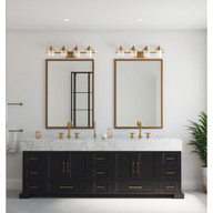 Progress Lighting Northlake Collection Four-Light Vintage Brass Clear Glass Transitional Bath Light - Damp Location Listed Application Shot Model P300437-163