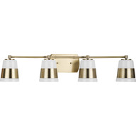Progress Lighting Bath & Vanity Light - Haven Collection Four-Light Vintage Brass Opal Glass Luxe Industrial Bath Light - Model P300445-163