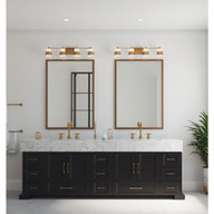 Progress Lighting Haven Collection Four-Light Vintage Brass Opal Glass Luxe Industrial Bath Light - Damp Location Listed Application Shot Model P300445-163