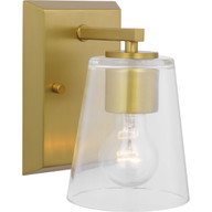 Progress Lighting Bath & Vanity Light - Vertex Collection One-Light Brushed  Gold Clear Glass Contemporary Bath Light - Model P300457-191