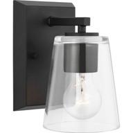 Progress Lighting Bath & Vanity Light - Vertex Collection One-Light Matte Black Clear Glass Contemporary Bath Light - Model P300457-31M
