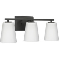 Progress Lighting Bath & Vanity Light - Vertex Collection Three-Light Matte Black Etched White Glass Contemporary Bath Light - Model P300463-31M