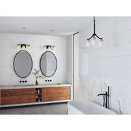 Progress Lighting Vertex Collection Three-Light Matte Black Etched White Glass Contemporary Bath Light - Damp Location Listed Application Shot Model P300463-31M