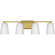 Progress Lighting Bath & Vanity Light - Vertex Collection Four-Light Brushed Gold Etched White Glass Contemporary Bath Light - Model P300464-191