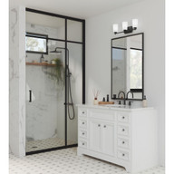 Progress Lighting Adley Collection Three-Light Matte Black Etched Opal Glass New Traditional Bath Vanity Light - Damp Location Listed Application Shot Model P300467-31M