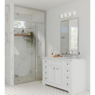 Progress Lighting Adley Collection Four-Light Brushed Nickel Etched Opal Glass New Traditional Bath Vanity Light - Damp Location Listed Application Shot Model P300468-009