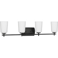 Progress Lighting Bath & Vanity Light - Adley Collection Four-Light Matte Black Etched Opal Glass New Traditional Bath Vanity Light - Model P300468-31M