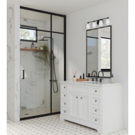 Progress Lighting Adley Collection Four-Light Matte Black Etched Opal Glass New Traditional Bath Vanity Light - Damp Location Listed Application Shot Model P300468-31M