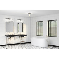Progress Lighting Cassell Collection Four-Light Brushed Nickel Matte Black Luxe Industrial Bath & Vanity Light - Damp Location Listed Application Shot Model P300483-009