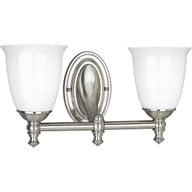 Progress Lighting Bath & Vanity Light - Victorian Collection Two-Light Brushed Nickel White Opal Glass Farmhouse Bath Vanity Light - Model P3028-09
