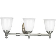 Progress Lighting Bath & Vanity Light - Victorian Collection Three-Light Brushed Nickel White Opal Glass Farmhouse Bath Vanity Light - Model P3029-09