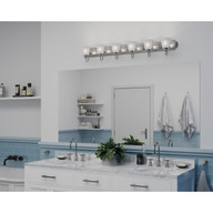 Progress Lighting Six-Light Brushed Nickel Alabaster Glass Traditional Bath Vanity Light - Damp Location Listed Application Shot Model P3056-09