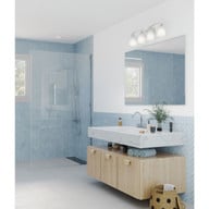 Progress Lighting Trinity Collection Four-Light Brushed Nickel Etched Glass Traditional Bath Vanity Light - Damp Location Listed Application Shot Model P3193-09