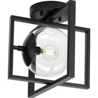 Progress Lighting Close-to-Ceiling Light - Atwell Collection 10" One-Light Mid-Century Modern Matte Black Clear Glass Semi-Flush Mount Light - Model P350218-31M