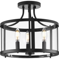 Progress Lighting Close-to-Ceiling Light - Gilliam Collection 13 in. Three-Light Matte Black New Traditional Semi-Flush Mount - Model P350231-31M