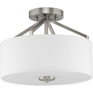Progress Lighting Close-to-Ceiling Light - Goodwin Collection 13 in. Two-Light Brushed Nickel Modern Farmhouse Semi-Flush Mount Convertible - Model P350239-009