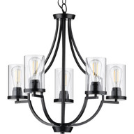 Progress Lighting Chandeliers Light - Lassiter Collection Five-Light Matte Black Clear Glass Modern Chandelier Light - Model P400197-031
