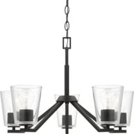 Progress Lighting Chandeliers Light - Vertex Collection Five-Light Matte Black Clear Glass Contemporary Chandelier - Model P400341-31M