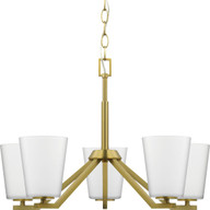 Progress Lighting Chandeliers Light - Vertex Collection Five-Light Brushed Gold Etched White Contemporary Chandelier - Model P400343-191