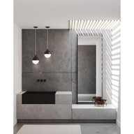 Progress Lighting Globe LED Collection One-Light Matte Black Opal Glass Mid-Century Modern Pendant Light - Damp Location Listed Application Shot Model P500147-031-30