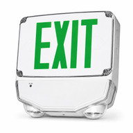 Wet location LED exit emergency combo, white housing, green lettering, 90-minute battery backup