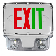 Hazardous location LED exit sign and emergency light, red or green lettering, single or double sided, 90-minute battery backup
