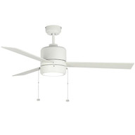 52 inch white finish ceiling fan, 3 plywood blades, 20W LED light, color selectable 3000K 4000K 5000K, pull chain, studio image