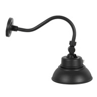 Black gooseneck barn light, 25W LED, multiple CCT selectable color temperatures, studio image.