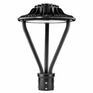 LED post top light fixture, black outdoor pathway light for campuses and parks, studio image