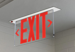 White Recessed LED Exit Sign – Clear Panel, Green Letters