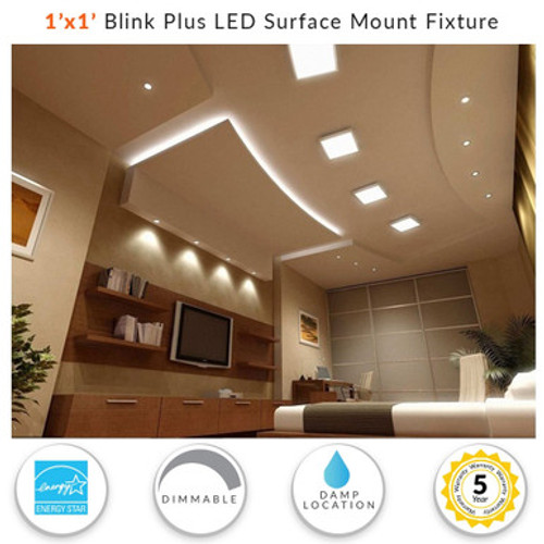 LED 1'x1' Surface Mounted Blink Ceiling Light - 18 Watt - 1300 Lumens - 3000K Soft White - 120-277V - Dimmable