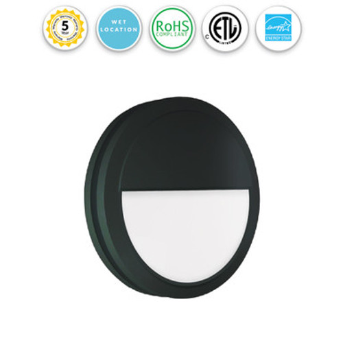 Motion Sensor LED Bulkhead Eye-Lid Style - Ceiling or Wall Mount - Outdoor Wet Location UL Listed - 14 Watt - 1350 Lumens - 3000K - With Black Finish