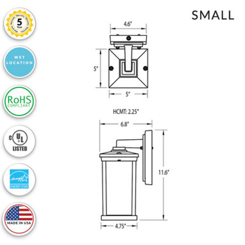 Napoli LED Small Polycarbonate Wall Light - Bronze Finish - UL Listed Wet - 13 Watt - 1140 Lumens - 3000K Soft White