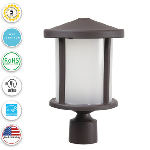 Tuscano LED Polycarbonate Post Light - Bronze Finish - UL Listed Wet - 13 Watt - 1140 Lumens - 3000K Soft White