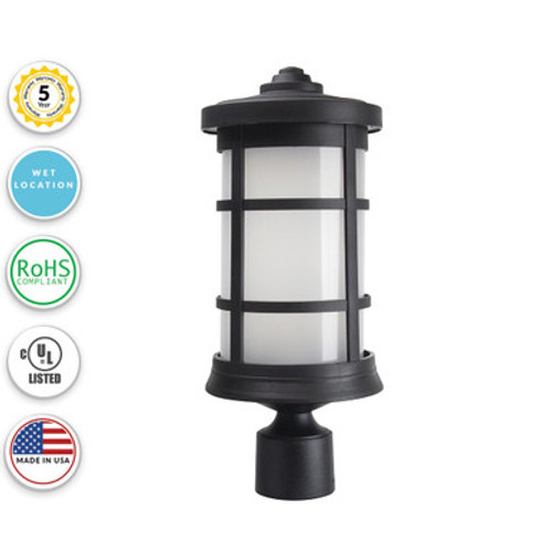 Milano LED Polycarbonate Post Light - Black Finish - UL Listed Wet - 13 Watt - 1280 Lumens - 4000K Cool White