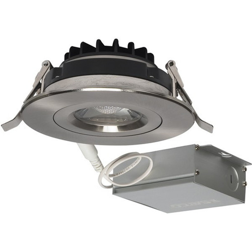 4 Inch LED Gimbal Round Downlight - Brushed Nickel - 12 Watt - 850 Lumens - 3000K Soft White - 120V - Dimmable - Recessed Can Not Required