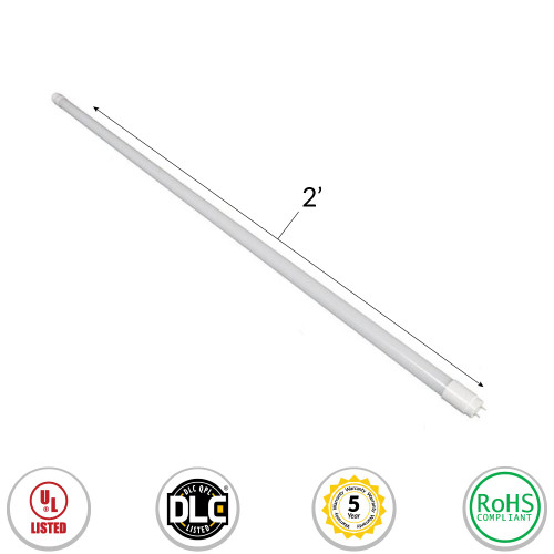 2 Foot Universal LED T8  5000K Daylight, 10 Watt, 1200 Lumens -  Works with existing electronic T8 ballasts or without ballasts, Frosted Lens