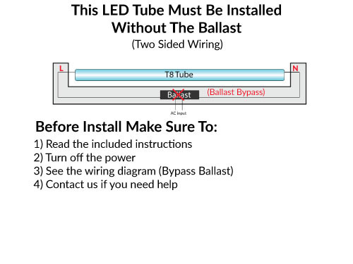 LED T8 Linear Retrofit Bulb - 2 Foot - 9 Watt - 1150 Lumens - 5000K Daylight - Ballast Bypass Only