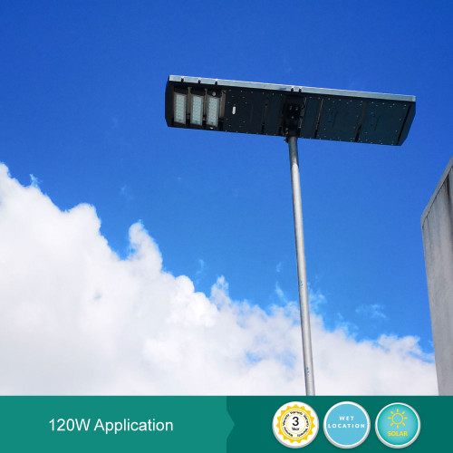 LED Solar Street Light - 120 Watt - 16000 Lumens - 6000K Daylight - Post Mount - with Programmable Motion Sensor - Black Finish