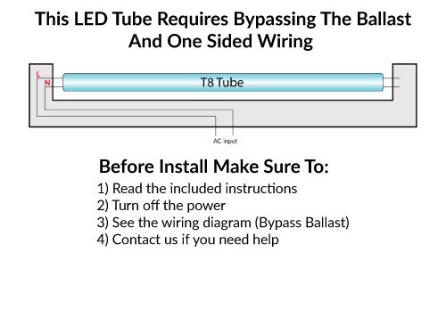 LED T8 4ft Ballast Bypass Replacement Tubes, 15 watt; 4000K Cool White - 2100 lumens - One Sided Direct Wire.